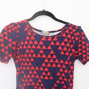 SOLD LuLaRoe Amelia Dress - Red and Blue Geometric